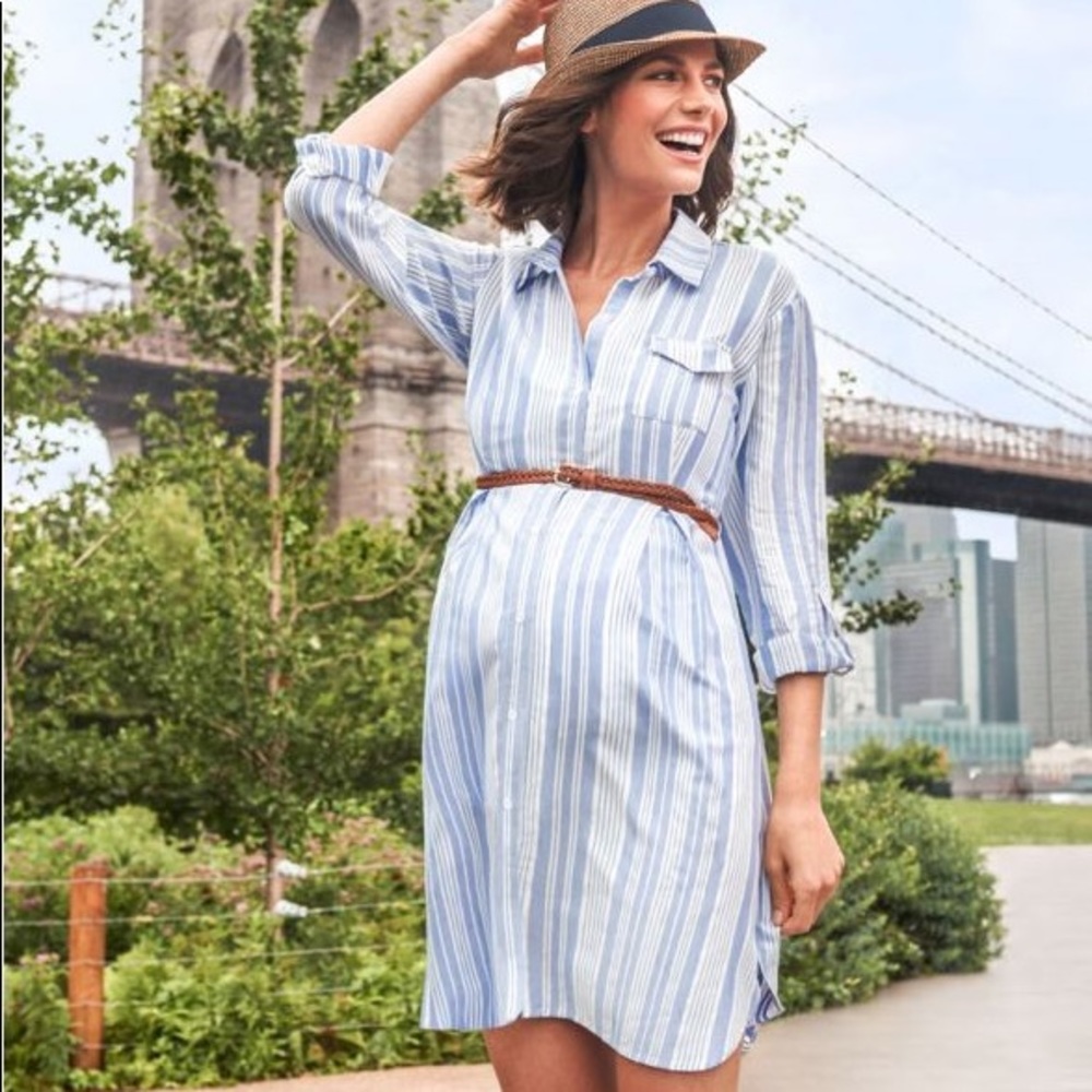 Seraphine Blue Striped Maternity Shirt Dress NWOT